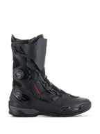 Bottes Alpinestars SP-X BOA®, bottes de moto sport, noires avec accents rouges, molette du système de fermeture BOA®, construction mi-hauteur avec panneaux en microfibre et mesh, protection du talon et des orteils en TPU, design épuré pour la conduite sur route