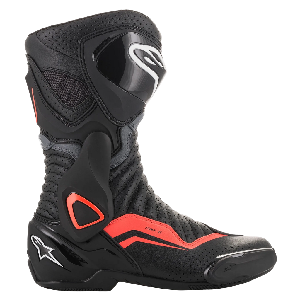 Alpinestars SMX-6 V2 Ventilées, bottes de moto de course, noires et rouge fluo, microfibre perforée, certifiées CE