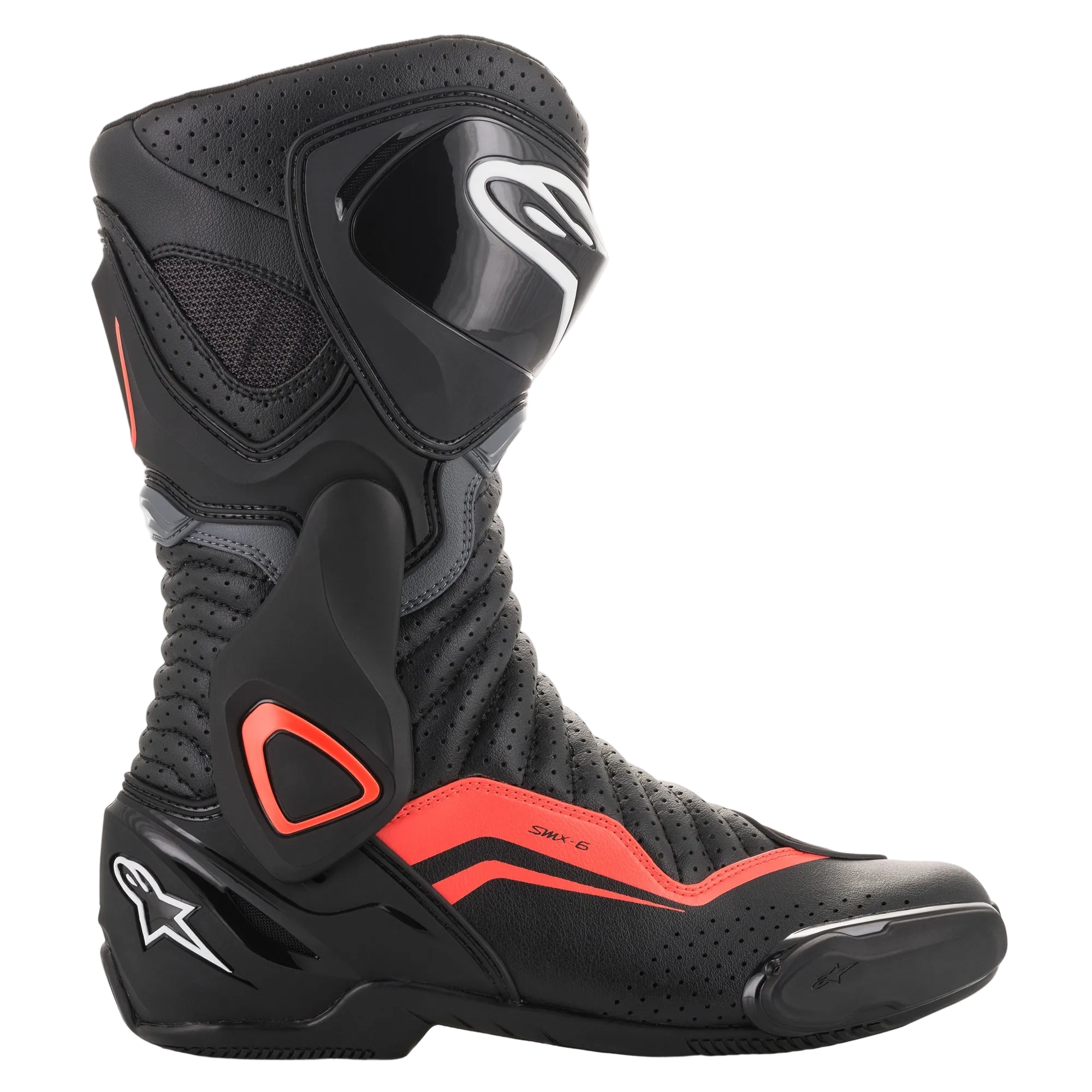Alpinestars Smx-6 V2 Vented Boots, Black and Red Fluorescent, CE Certified motorcycle racing boots with breathable microfiber.