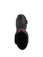Alpinestars SMX-6 V3 Stiefel, Performance-Motorradstiefel, Schwarz mit roten Akzenten, Draufsicht mit Blick auf die Innenöffnung und das Mikrofaser-Obermaterial, schlankes ergonomisches Design für Motorradrennen