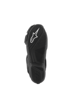 Alpinestars Stella SMX-6 V3 Stiefel, Sohlenansicht, schwarze leichte Gummimischung mit strukturiertem Profil, weißes Alpinestars-Logo, konzipiert für Rennstrecken- und Straßenperformance