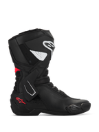 Bottes Alpinestars Stella SMX-6 V3, bottes de moto sport pour femme, noires avec accents blancs et rose Diva, profil latéral avec protections du tibia et de la cheville en TPU, panneaux flexibles en mesh et construction en microfibre performante pour la piste et la route