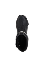 Bottes Alpinestars Stella SMX-6 V3, bottes de moto de course et de sport pour femme, noir et blanc, vue de dessus montrant l'ouverture d'entrée et la zone des orteils profilée, construction en microfibre durable.