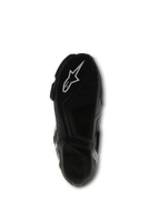 Alpinestars SMX S Stiefel, Schwarz, Ansicht der Sohlenunterseite mit strukturierter Gummimischung und weißem Alpinestars-Logo, Performance-Motorradrennstiefel