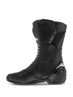 Alpinestars SMX S Stiefel, Motorradstiefel, Schwarz auf Schwarz, Seitenprofil-Ansicht, mit strapazierfähigem Mikrofaser-Obermaterial, PU-Schienbein- und Fersenprotektoren, ergonomisches Design für Sport- und Straßenfahrten