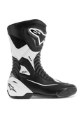 Alpinestars SMX S Stiefel, Motorrad-Rennstiefel, Schwarz und Weiß, mit strapazierfähigem Mikrofaser-Obermaterial, schützenden PU-Schienbein- und Fersenkappen, Akkordeon-Flexzonen und integriertem Zehenschleifer, CE-zertifiziert für Performance-Straßen- und Sporteinsätze.