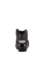 Bottes Alpinestars SMX-1 R V2 Ventilées, bottines de moto à coupe basse, noir et rouge, vue arrière montrant le contrefort de talon en TPU et les zones de flexion en mesh rouge, chaussures de performance pour la conduite sur route et sportive