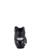 Alpinestars Stella SMX-1 R V2 Damenstiefel, niedrig geschnittene Motorradstiefel, Schwarz, Rückansicht mit verstärkter TPU-Fersenkappe und grauem Alpinestars-Logo, Performance-Motorradschuh