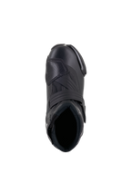 Alpinestars Stella SMX-1 R V2 Damenstiefel, niedrig geschnittener Performance-Motorradschuh in Schwarz, Draufsicht mit Fußöffnung, Ristriemen und strukturiertem TPU-Schaltpolster, schlanke Mikrofaser-Konstruktion