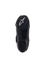 Alpinestars Stella SMX-1 R V2 Damenstiefel, Schwarz, Unteransicht der Gummisohle mit griffigem Muster und weißem Alpinestars-Sternlogo, Performance-Motorradschuhwerk