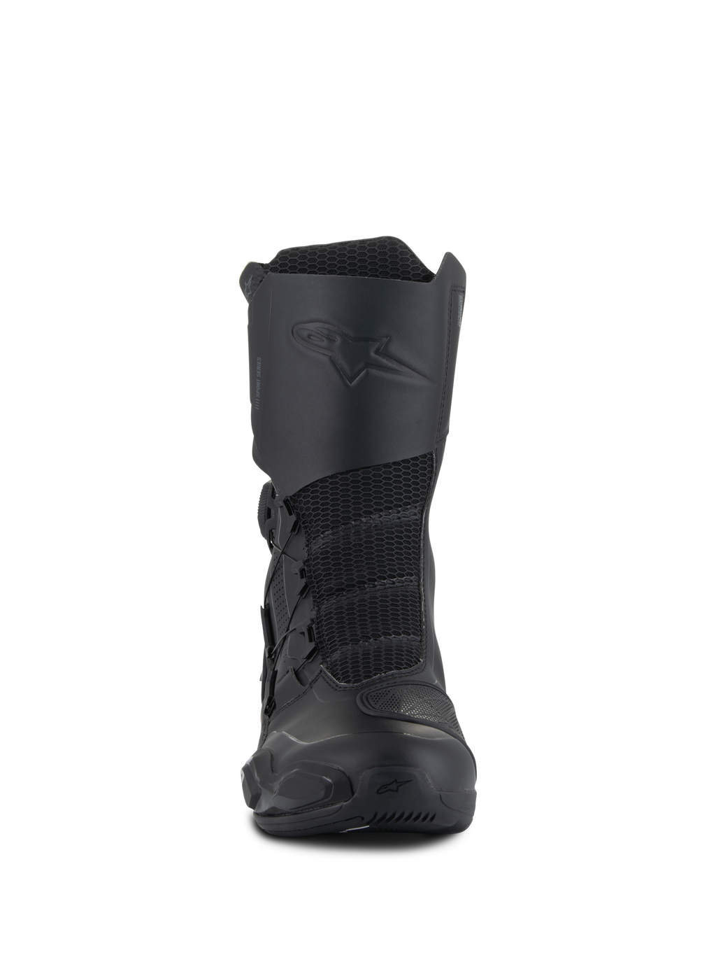 Alpinestars SP-X BOA® Drystar® Stiefel, mittelhohe Sport-Touring-Motorradstiefel, Schwarz, mit Mesh-Einsätzen vorne, einem geprägten Logo auf der Schienbeinplatte und dem BOA Speed Lace-Verschlusssystem für einen sicheren Sitz.