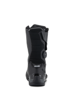 Alpinestars SP-X BOA® Drystar® Stiefel, Schwarz und Dunkelgrau, Rückansicht mit gerippter Textilwade, seitlichem BOA-Drehverschluss und verstärkter TPU-Fersenkappe mit reflektierenden Details, technisches Sport-Touring-Schuhwerk