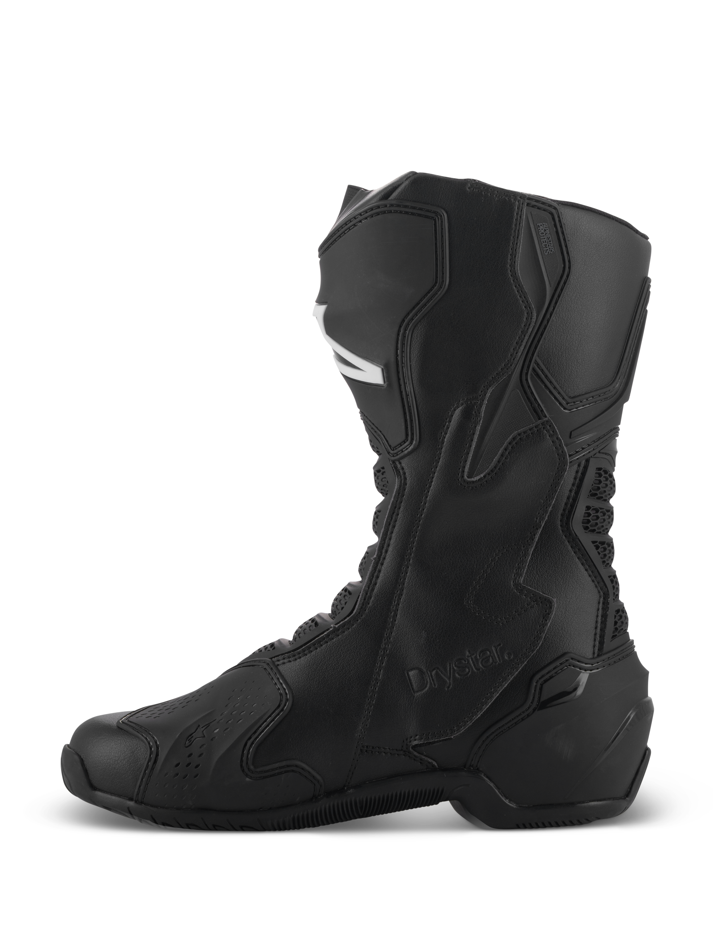 Alpinestars SMX-6 V3 Drystar® Stiefel, schwarze Performance-Motorradstiefel, Seitenprofil mit hoch geschnittener Mikrofaser-Konstruktion, schützenden TPU-Paneelen und Drystar-Branding