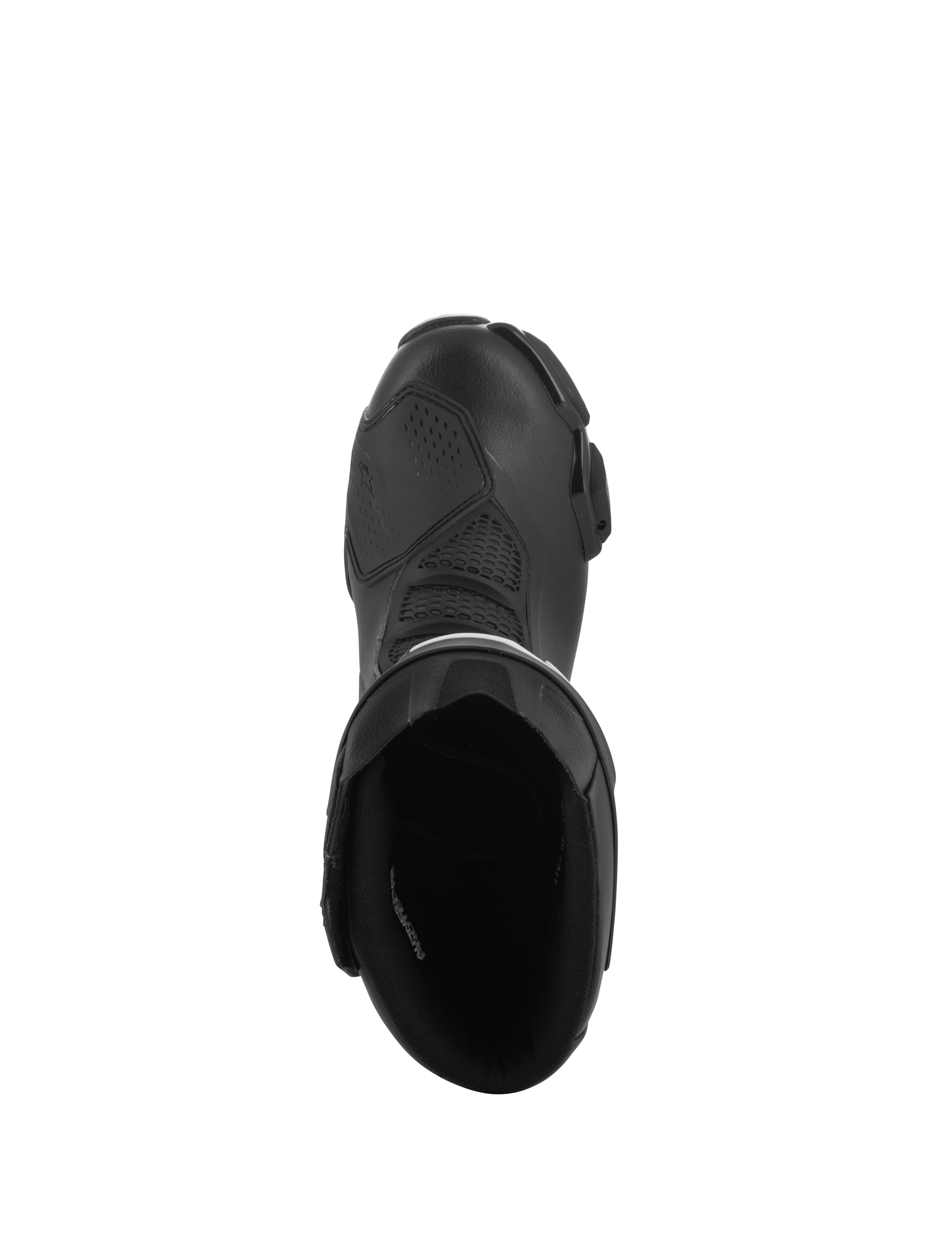 Alpinestars SMX-6 V3 Drystar® Stiefel, Schwarz, Draufsicht mit Blick in die Stiefelöffnung, Obermaterial aus Mikrofaser mit TPU-Schaltverstärkung und Innenfutter, wasserdichte Sport- und Street-Performance-Motorradstiefel