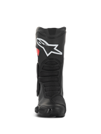 Alpinestars SMX-6 V3 Drystar® laarzen, performance motorlaarzen, zwart en rood, vooraanzicht met groot wit logo op het scheenbeen, getextureerde flexzones aan de voorzijde en slank beschermend ontwerp