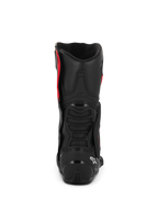 Alpinestars SMX-6 V3 Drystar® laarzen, zwart en rood, achteraanzicht met TPU-hielkap en kuitbescherming, hoogwaardige motorlaarzen met waterdichte microvezelconstructie