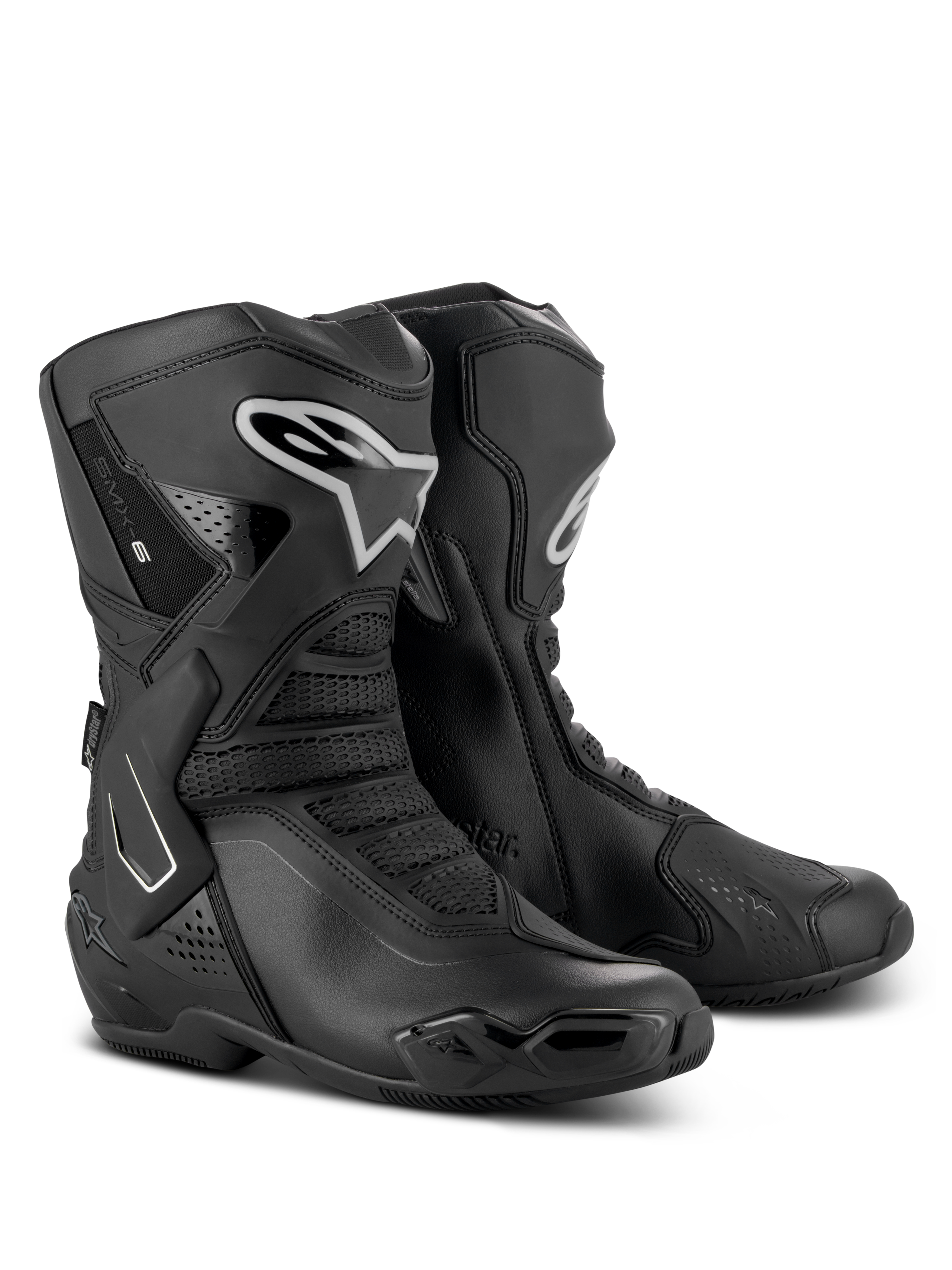 Alpinestars Stella SMX-6 V3 Drystar Stiefel, Damen-Performance-Motorradstiefel, Schwarz und Silber, wasserdichtes Mikrofaser-Obermaterial mit TPU-Schutz, aus dem Rennsport abgeleitetes Design für Rennstrecke und Straße