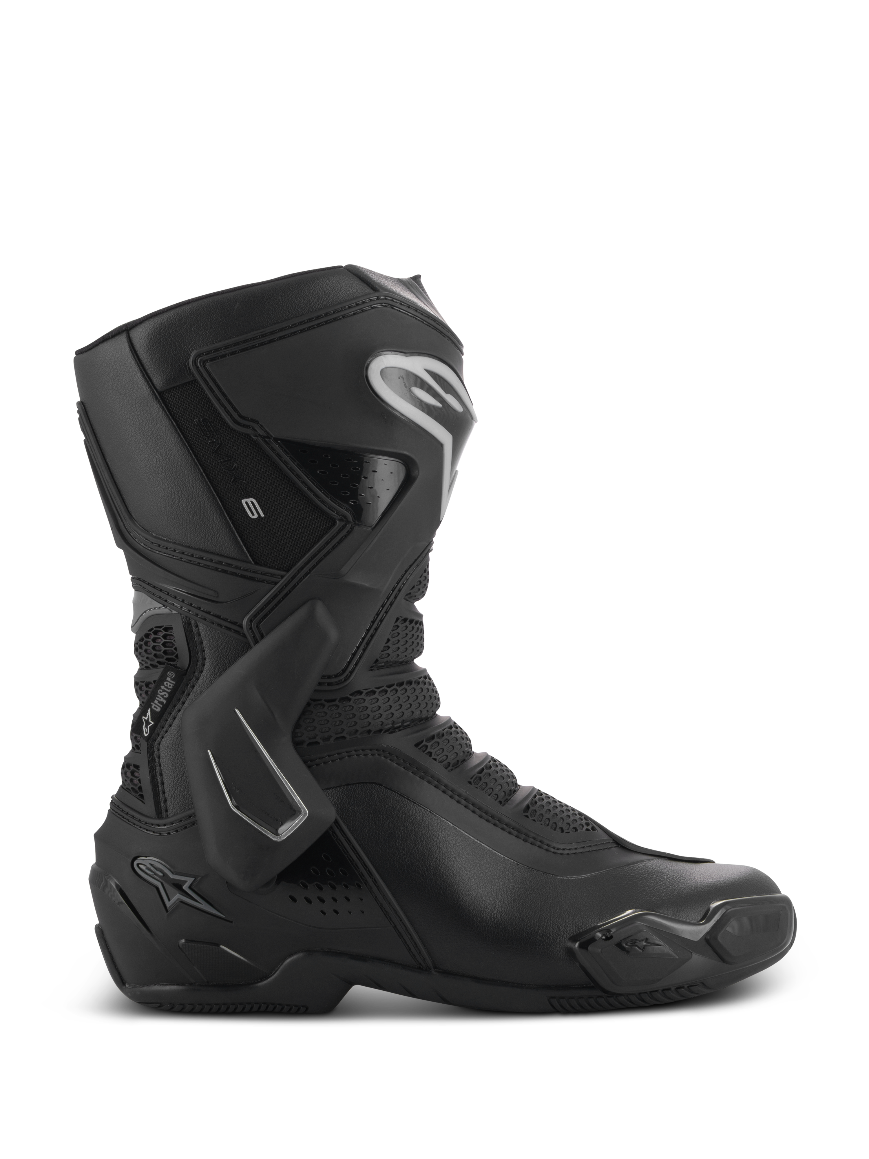 Alpinestars Stella SMX-6 V3 Drystar Stiefel, Damen-Motorradstiefel, Schwarz mit silbernen Akzenten, wasserdichte Drystar-Membran, mit TPU-Schienbeinplatte, Knöchelschutz und Zehenschleifer, Performance-Fahrausrüstung
