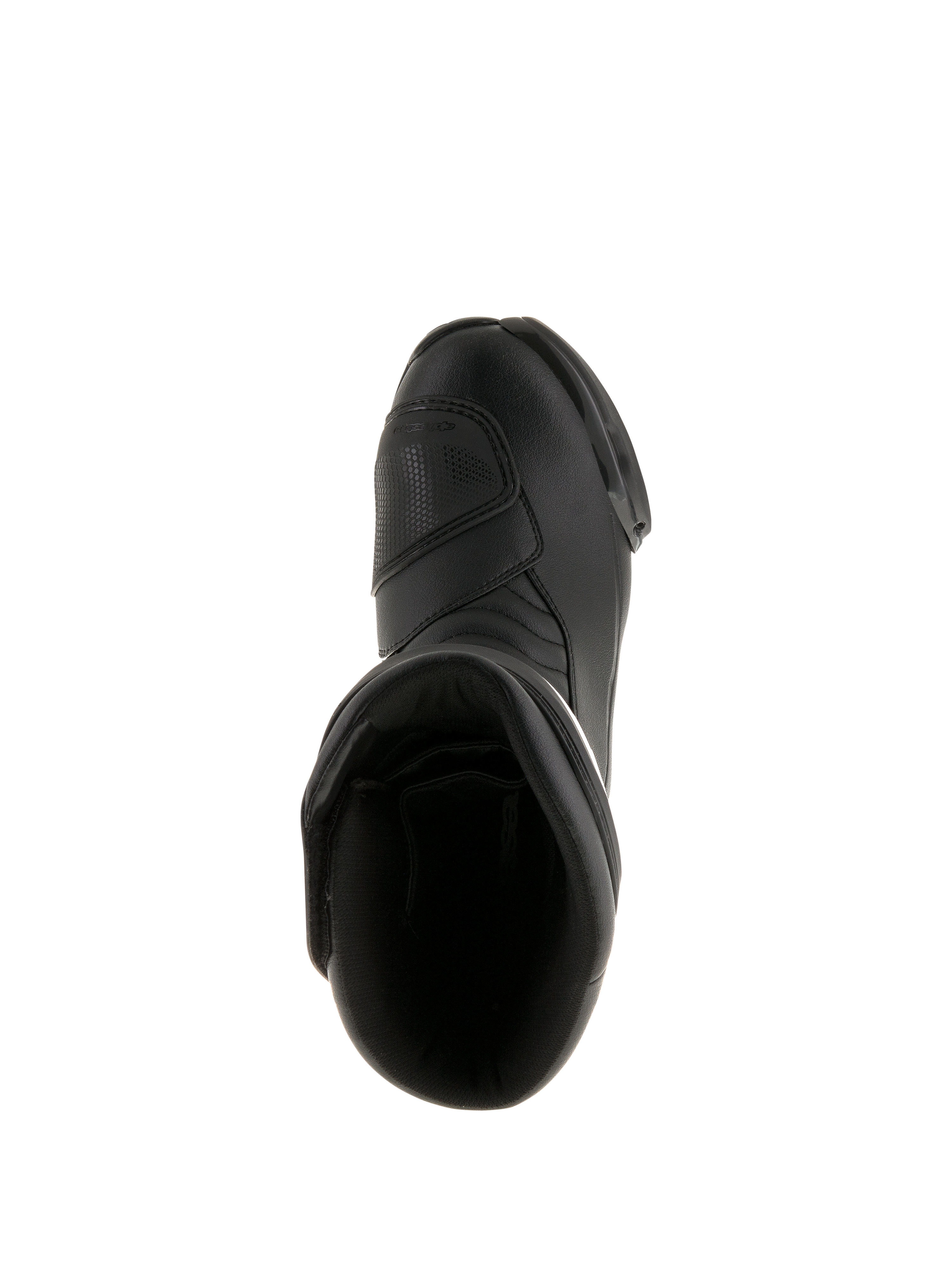 Alpinestars SMX S Wasserdichte Stiefel, Schwarz, Ansicht von oben zeigt die Einstiegsöffnung und das strapazierfähige Mikrofaser-Obermaterial, Sport-Touring-Motorradstiefel