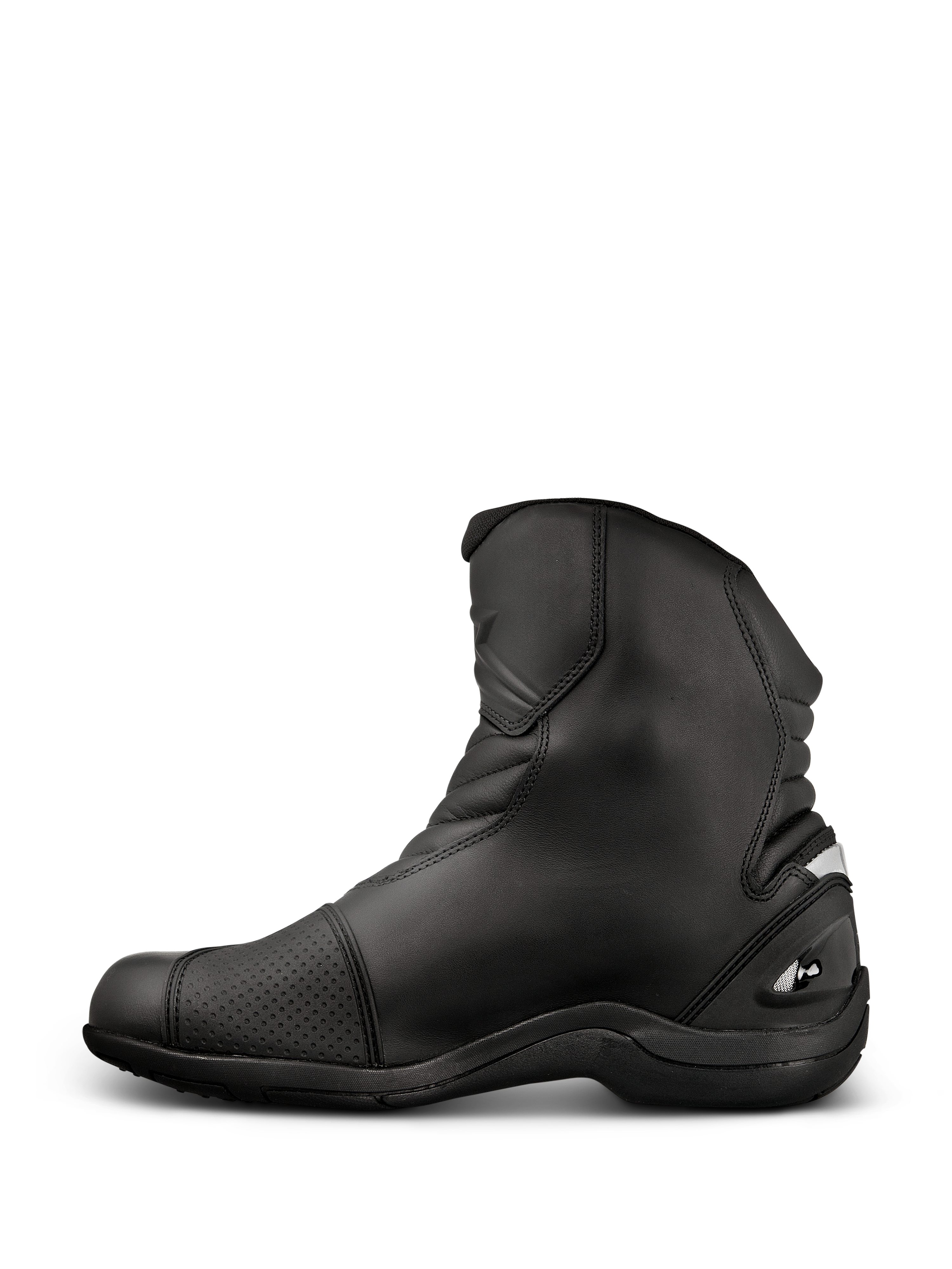 Alpinestars New Land GORE-TEX Stiefel, Road-Touring Motorradstiefel, Schwarz, mittelhohes Design aus Vollnarbenleder mit Akkordeon-Flexzonen, verstärktem Schaltpolster und robuster Gummisohle.