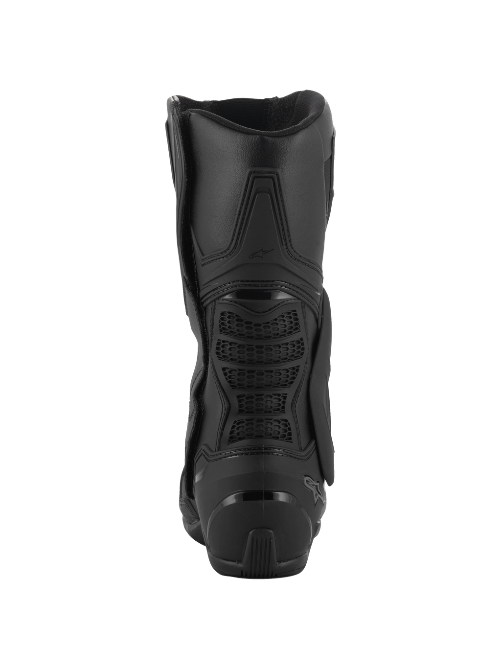 Alpinestars SMX-6 V3 GORE-TEX Boots, Motorcycle Performance Riding Boots, Black, rear view featuring the TPU ankle brace system, textured Achilles protection panels, and reinforced heel counter