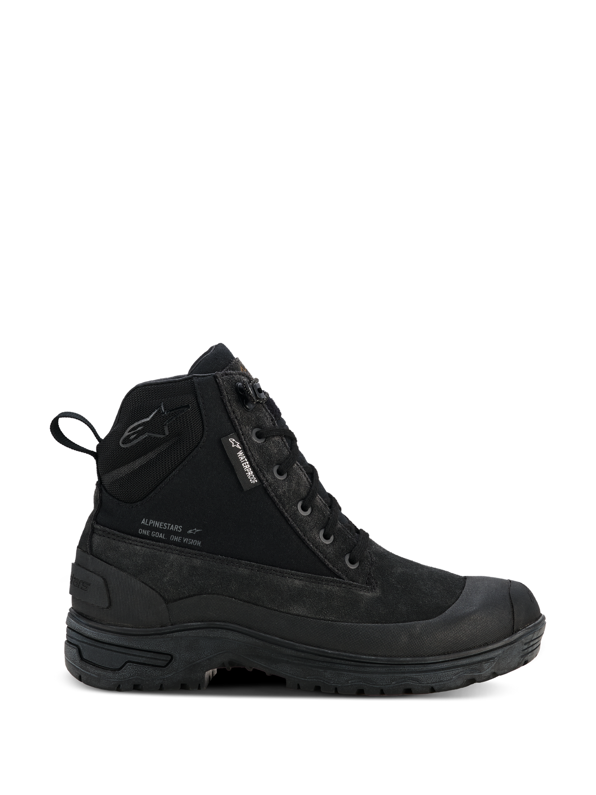 Alpinestars Woman Judy Waterproof Boots, Women's Motorcycle Urban Boots, Black, High-Top Combat Style with Lace-Up Front, Rugged Thick Sole, Waterproof Tag and Rear Pull Tab, Matte Suede and Textile Finish