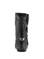 Bottes Alpinestars Radon Drystar®, noir, bottes de touring moto, vue arrière avec zones de flexion en accordéon et logo argenté sur le talon, construction en microfibre durable
