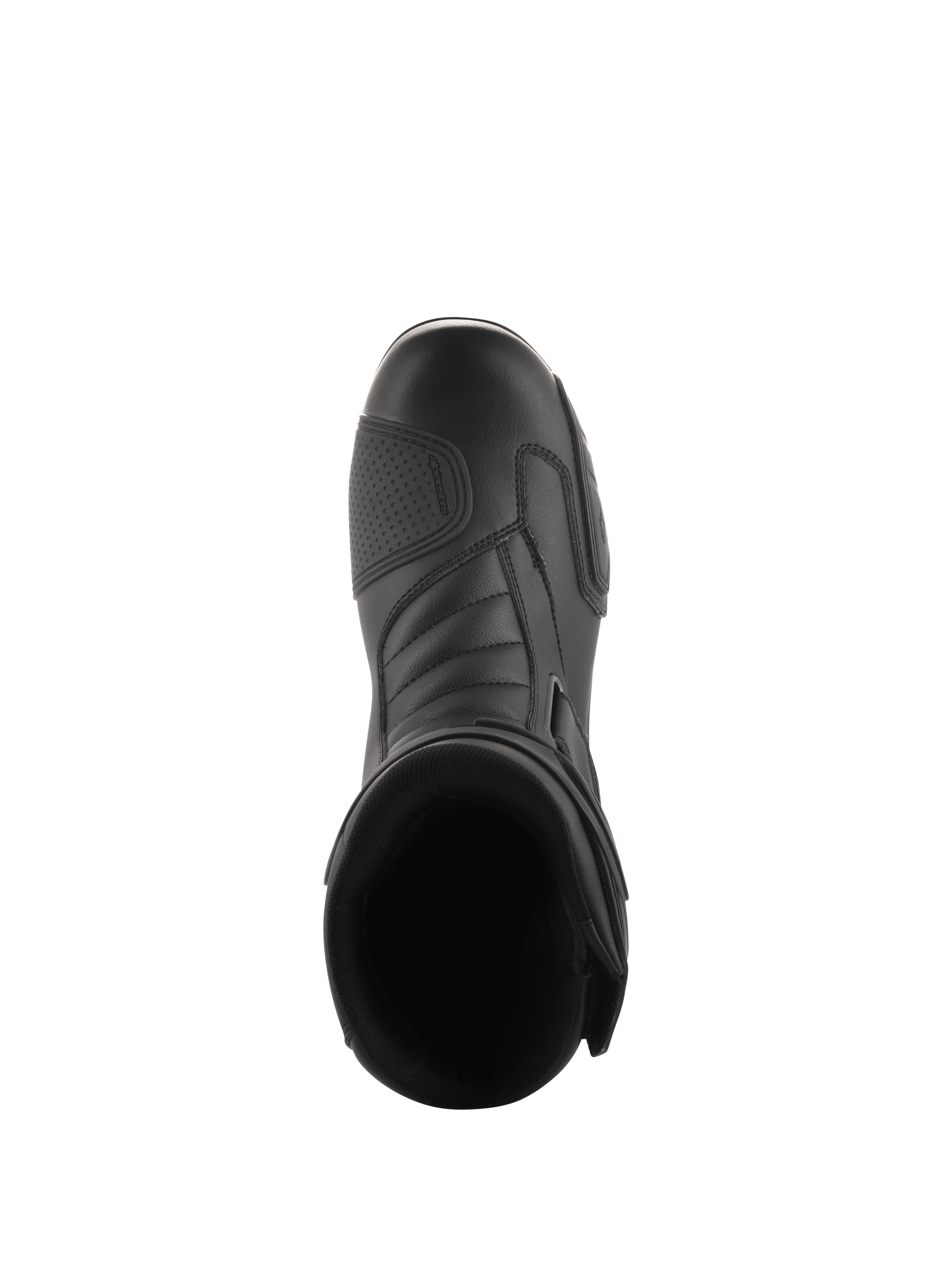 Bottes Alpinestars Radon Drystar®, noir, vue de dessus de bottes de moto touring dotées d'un protège-sélecteur renforcé et d'un avant-pied ergonomique, matériau synthétique profilé pour une performance imperméable toutes saisons
