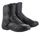 Alpinestars Ridge V2 Waterproof Boot, Motorcycle Boots, Black, durable microfiber construction with large Velcro strap closure, accordion-style flex panels, and subtle branding for a sleek tech-touring design.