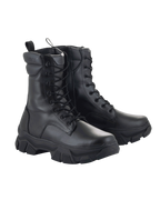 Bottes Alpinestars Ava pour femme, bottes de moto urbaines, noir, construction en cuir pleine fleur, semelle en caoutchouc épaisse et surélevée, laçage frontal avec fermeture éclair latérale, style utilitaire robuste