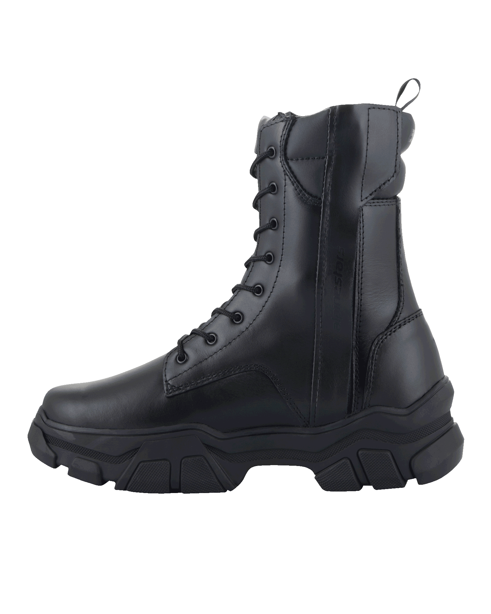 Bottes Alpinestars Ava pour femme, cuir pleine fleur noir, botte de moto urbaine avec semelle en caoutchouc épaisse et surélevée, lacets à l'avant et fermeture éclair latérale, chaussure de protection pour femme