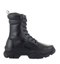 Bottes Alpinestars Ava pour femme, bottes de moto urbaines, noir, vue de profil, semelle épaisse surélevée en caoutchouc, construction en cuir pleine fleur, fermeture à lacets, design d'inspiration utilitaire pour la ville et la moto.