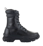 Bottes Alpinestars Ava pour femme, bottes de moto urbaines, noir, vue de profil, semelle épaisse surélevée en caoutchouc, construction en cuir pleine fleur, fermeture à lacets, design d'inspiration utilitaire pour la ville et la moto.