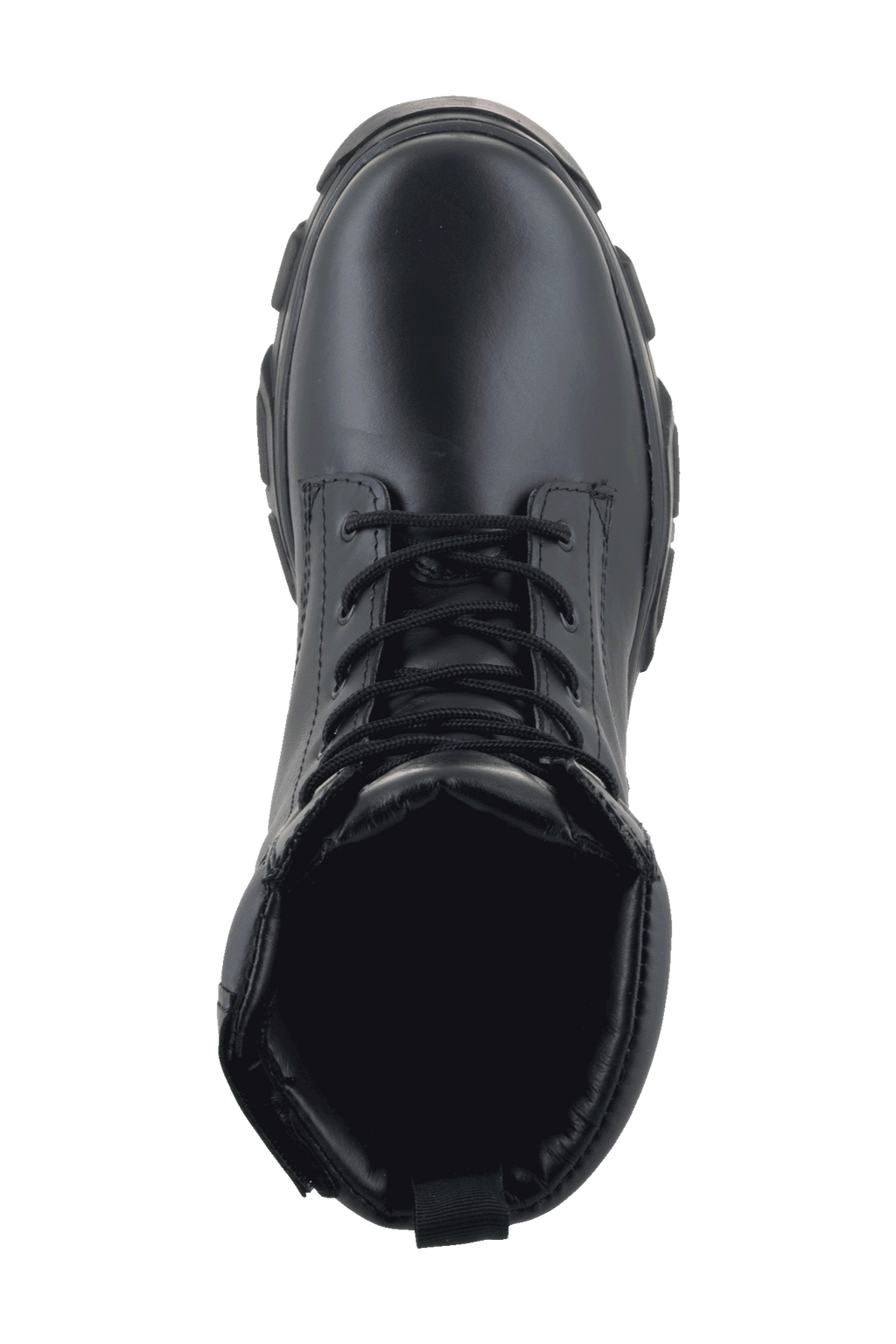 Bottes Ava Femme Alpinestars, bottes de moto urbaines, noir, vue de dessus avec fermeture à lacets et semelle en caoutchouc surélevée et épaisse, design utilitaire en cuir pleine fleur