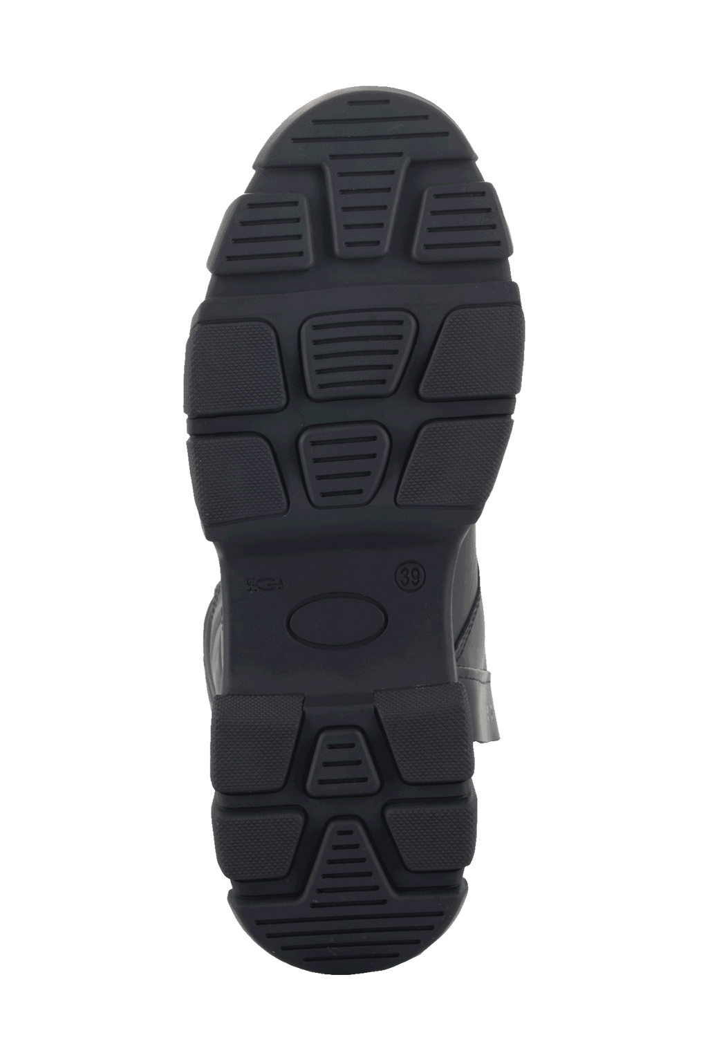 Bottes Alpinestars Ava pour femme, noir, vue de dessous montrant la semelle en caoutchouc robuste et épaisse avec motif de traction texturé pour l'adhérence, design de chaussures de moto urbaines
