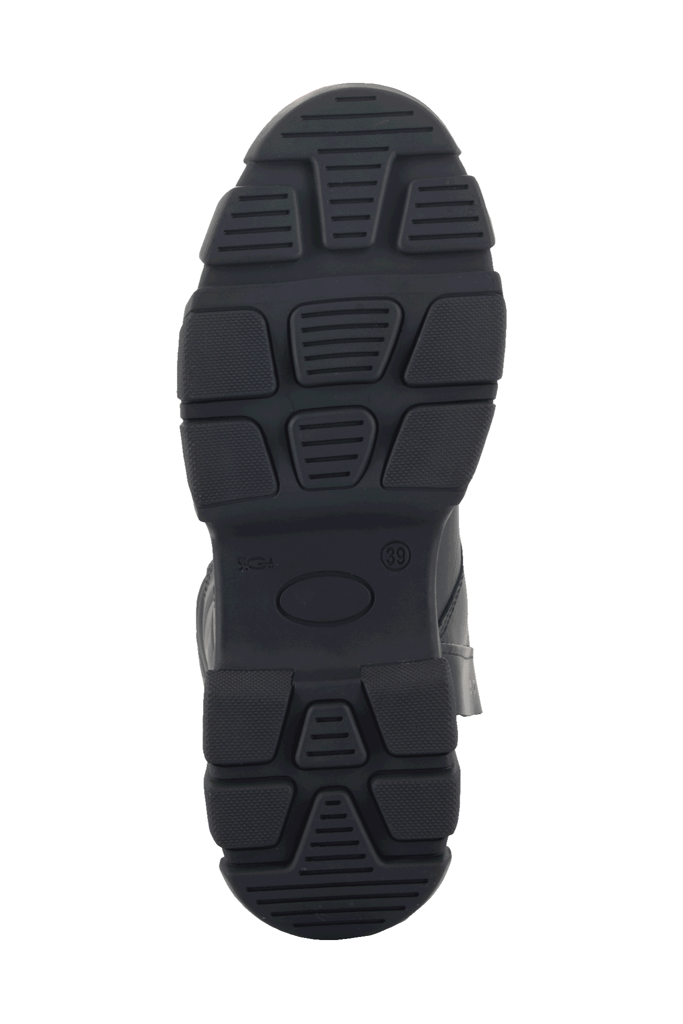 Bottes Alpinestars Ava pour femme, noir, vue de dessous montrant la semelle en caoutchouc robuste et épaisse avec motif de traction texturé pour l'adhérence, design de chaussures de moto urbaines