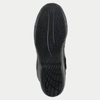 Bottes Alpinestars Origin Drystar®, noir, vue détaillée de la semelle extérieure en caoutchouc, motif d'adhérence texturé avec logo embossé, semelle durable pour le touring moto