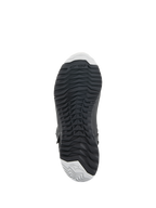 Alpinestars Women Stella RT-7 Touring Drystar® Boots, Black, bottom view showing the durable rubber outsole with a rugged lug pattern for grip, TPF (Transversal Protection Frame) branding, and light grey accents at the toe and heel.