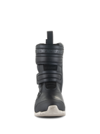 Alpinestars Stella RT-7 Touring Drystar® Damenstiefel, schwarze Motorrad-Tourenstiefel mit weißer Sohle, Frontansicht mit doppeltem Klettverschluss und geprägtem Alpinestars-Logo, technisches Design für Straßen- und Adventure-Fahrten