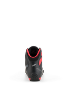 Chaussures Alpinestars Celer, chaussures de moto, noir et rouge vif, vue arrière montrant le logo Astar blanc sur le talon et le rembourrage du col rouge vif, design sportif et performant élégant
