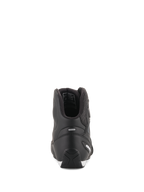 Alpinestars Faster-3 Rideknit® schoenen, zwarte motorschoenen, achteraanzicht met TPR-hielkap en microvezelconstructie, slank en beschermend wegrace-schoeisel