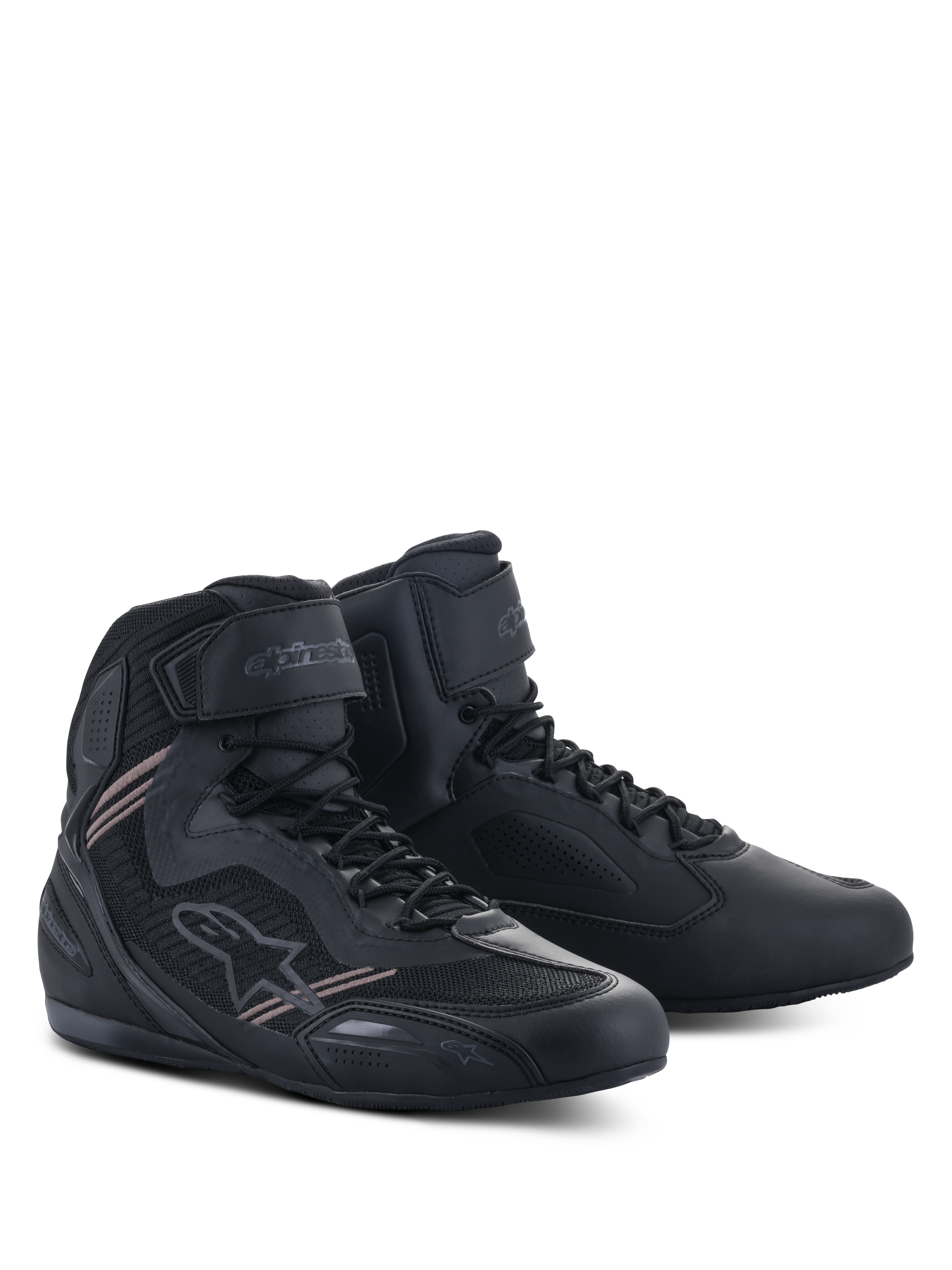 Alpinestars Faster-3 Rideknit® schoenen, motorschoenen, zwart zwart, met een lichtgewicht bovenwerk van microvezel en mesh, vetersluiting met een klittenband enkelband en een gestroomlijnd wegrace-ontwerp