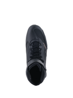 Alpinestars Faster-3 Rideknit® schoenen, motorschoenen, zwart, bovenaanzicht met vetersluiting en enkelband, voorzien van een mix van ademend mesh en microvezel, sportief ontwerp voor prestatiegericht rijden op de weg