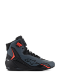 Alpinestars Faster-4 Shoes, high-top motorcycle riding shoes, dark gray and black with vibrant red accents, featuring a sleek microfiber upper, lateral star logo, and a secure lace-up system with an adjustable ankle strap.