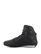 Chaussures Alpinestars Stella Faster-3 Rideknit® pour femme, chaussures de moto en noir, jaune et rose, vue de profil, design montant épuré avec panneaux perforés et accent blanc au talon.