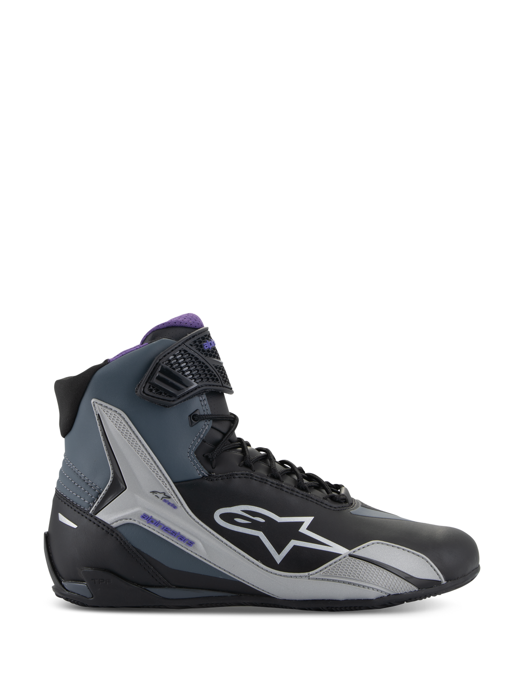 Alpinestars Stella Faster-4 schoenen, dames motorlaarzen, zwart en paars, beschermende microvezelconstructie.