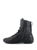 Alpinestars Superfaster schoenen, motorrijschoenen, zwart, met een hoog profiel van 25 cm, een lange rits aan de binnenzijde en een snelvetersysteem, strak zwart microvezelontwerp met versterkte hiel.