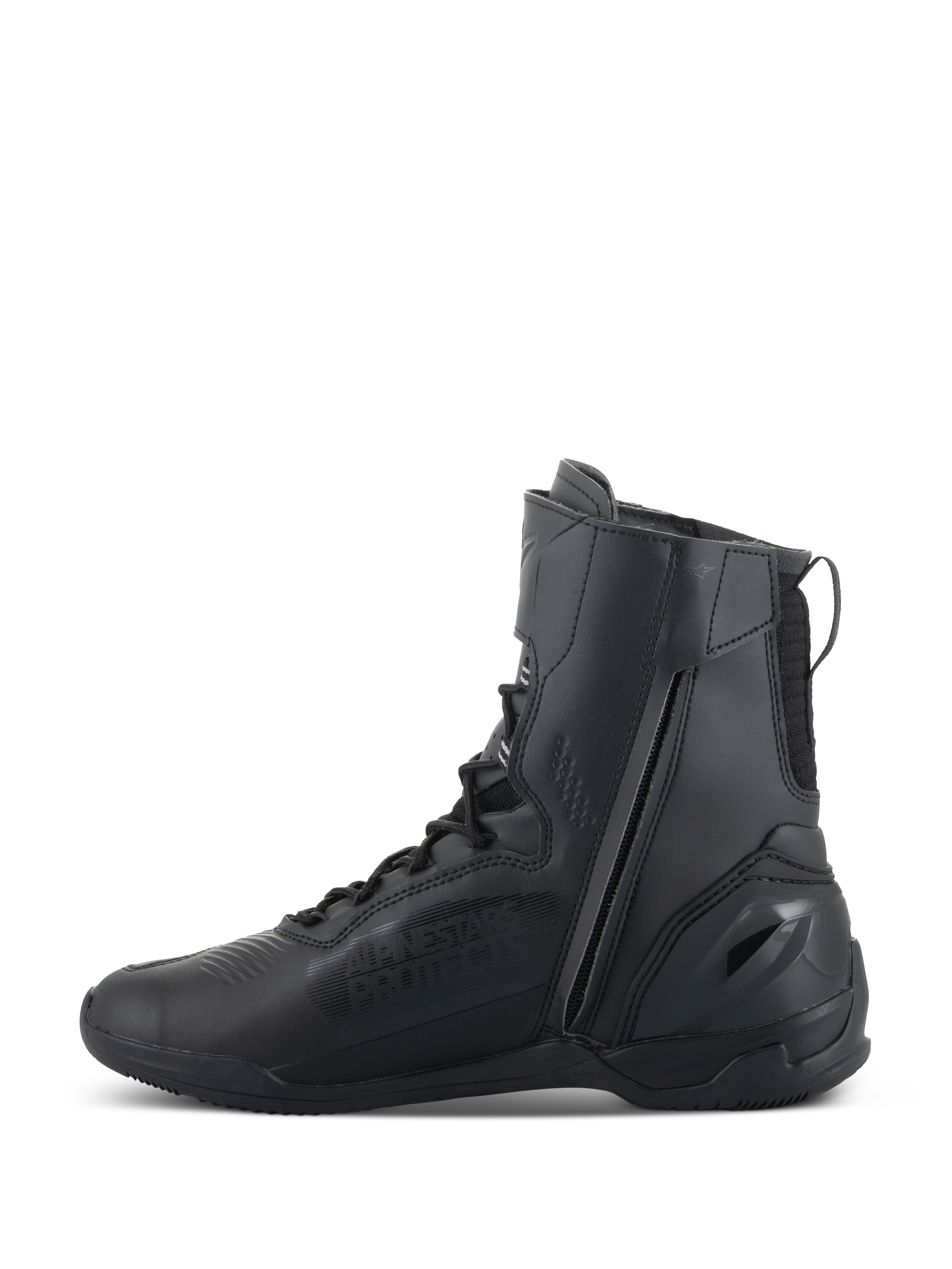 Alpinestars Superfaster schoenen, motorrijschoenen, zwart, met een hoog profiel van 25 cm, een lange rits aan de binnenzijde en een snelvetersysteem, strak zwart microvezelontwerp met versterkte hiel.
