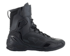 Alpinestars Superfaster schoenen, motorrijschoenen, zwart zwart, hoog model met snelvetersysteem en enkelbandje, voorzien van microvezel- en Rideknit-panelen, versterkte TPU-hielkap en teenbescherming, gestroomlijnd sportief ontwerp voor rijden op de weg