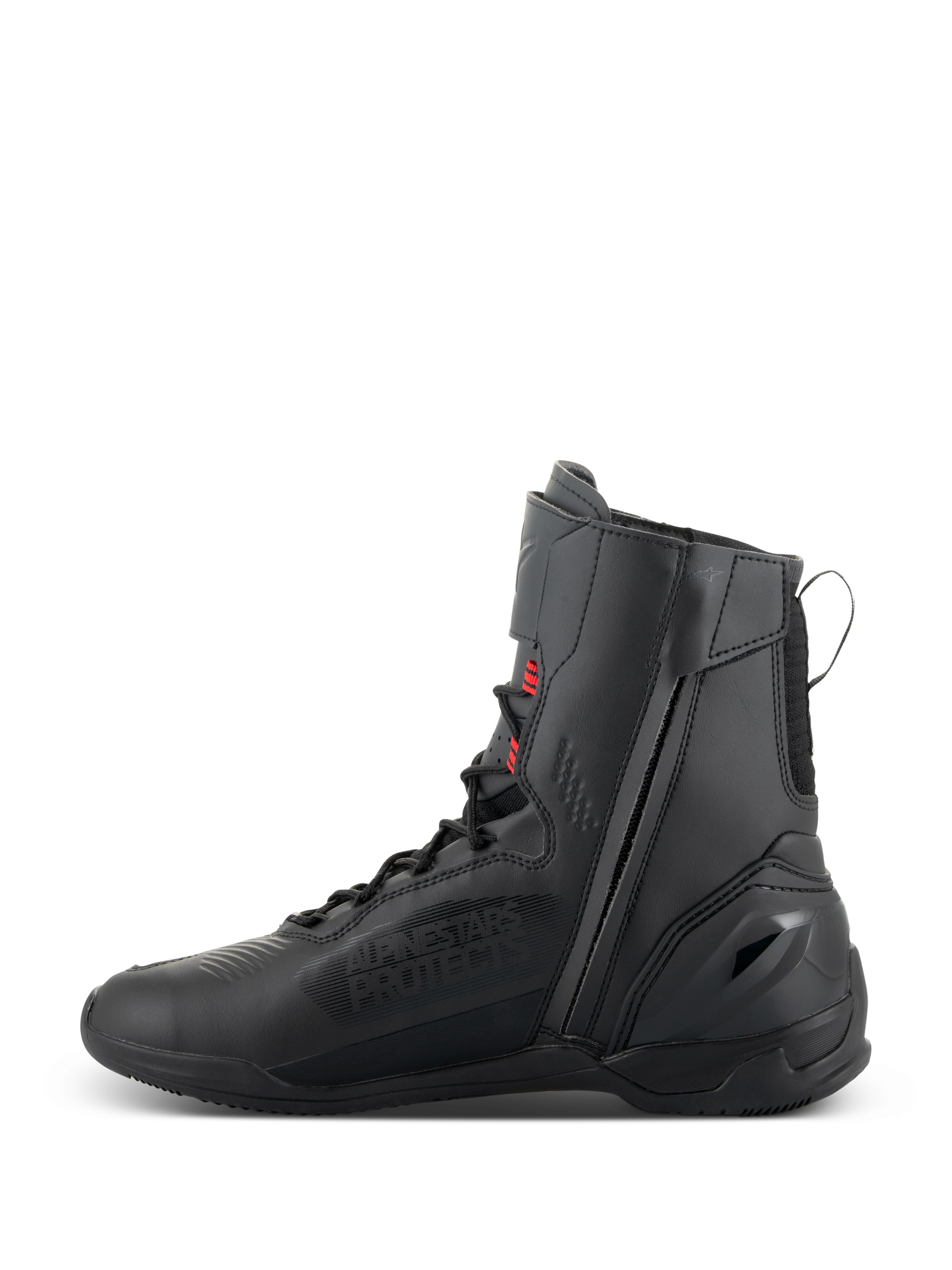 Alpinestars Superfaster schoenen, motorfietsschoenen, zwart, grijs en felrood, hoog model met ritssluiting aan de binnenzijde en snelvetersysteem, constructie van technische microvezel en Rideknit voor sportief weggebruik